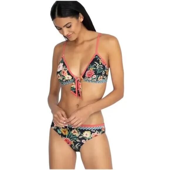 Johnny Was Mia Tie Front Black Floral Boho Bikini Size X-Large NWT - Picture 1 of 11